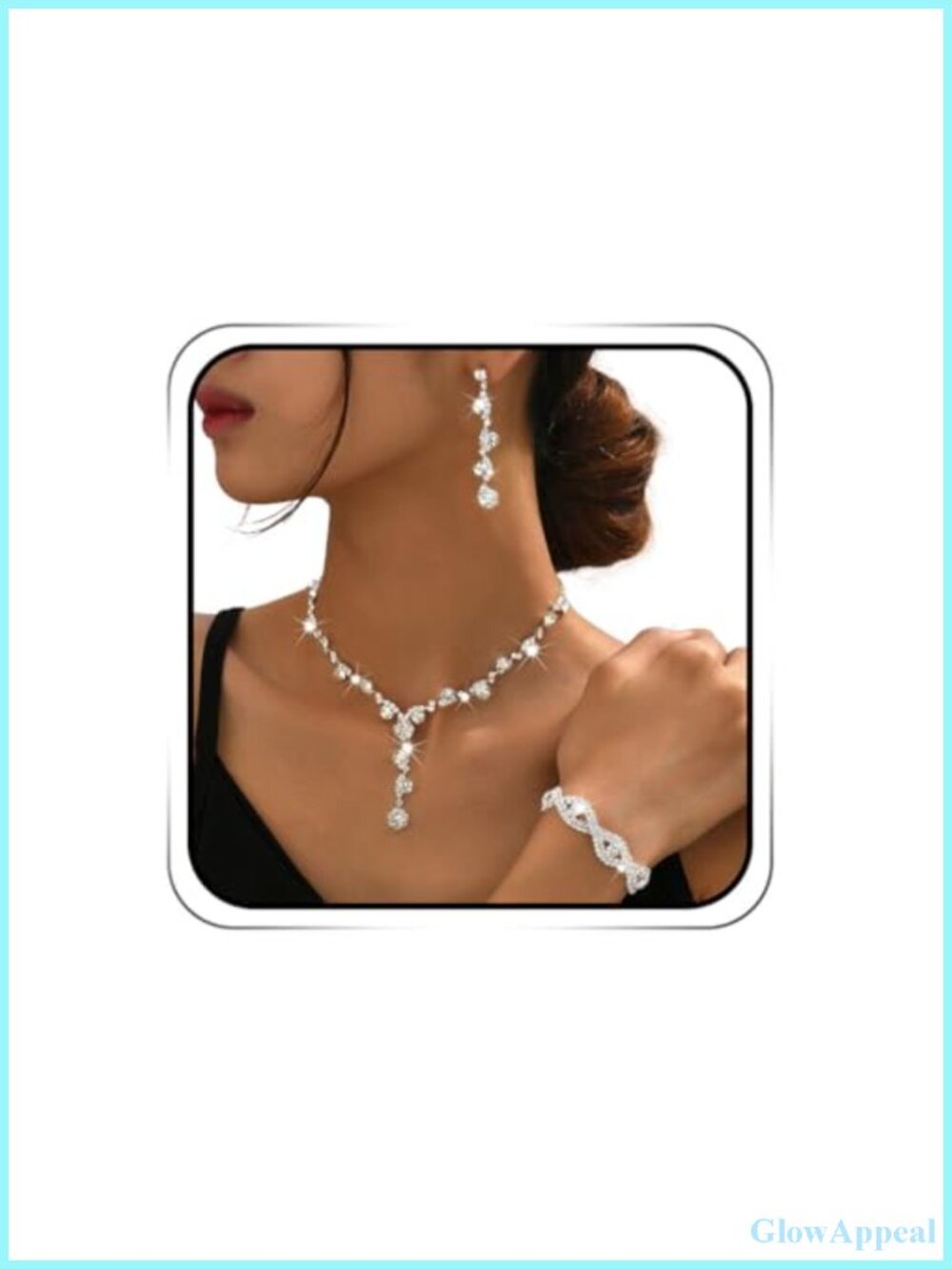 Rhinestone Bridal Jewelry Set Clip On Earrings with Necklace and Bracelet